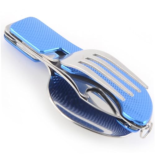 Whyzsjnclg 1 Set 4-Piece Stainless Steel Travel Cutlery Set, Portable Foldable Spoon, Fork, Knife & Bottle Opener Combo, Perfect for Travel, Camping, Picnics