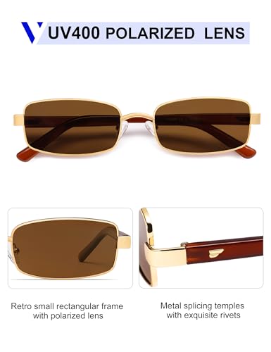Image of VANLINKER Retro Rectangle Polarized Sunglasses for Women Men Small 90s Vintage Trendy Slim Narrow Rectangular Frame VL9684