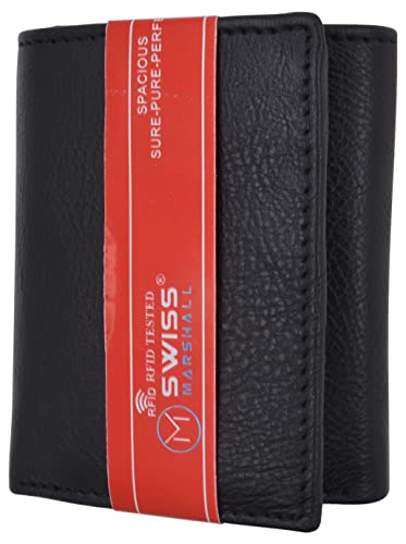 RFID Blocking Trifold Wallets for Men Genuine Leather Extra Capacity Middle Flap ID Tri-fold Men's Wallet (Black)4