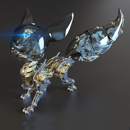 UpGLeuch Bunte 3D Metall Puzzles für Erwachsene Fuchs Metall Modell Kits mit Licht DIY Bauspielzeug 3D Metall Fuchs Modell Bausätze mit Werkzeug