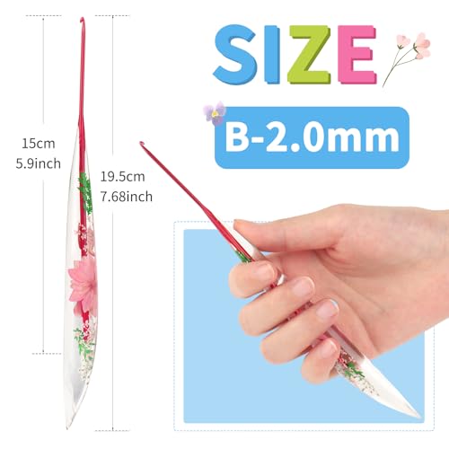 Image of Coopay Crochet Hooks, 2mm Crochet Hook Ergonomic, See-Through Resin Handle with Flowers Inside, Pretty & Pleasant, Ideal for Crocheting Blankets, Dolls, Shawls, Hats, Scarves (B-2.0mm)