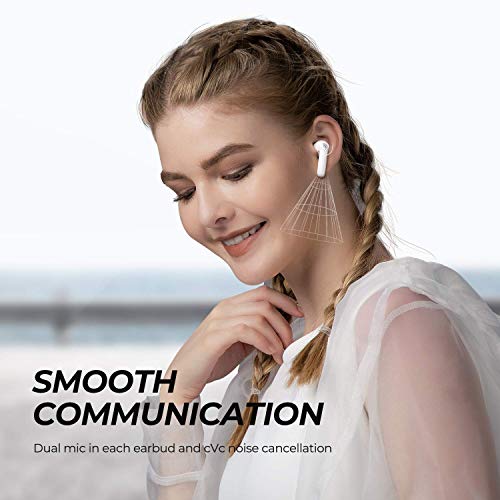 SoundPEATS Auriculares Inalámbricos Bluetooth Ligeros TrueAir2 Bluetooth 5.0 con 25 Horas de Tiempo de Reproducción, Auriculares Deportivos con Sonido Estéreo Hi-Fi, Micrófono Integrado, Color Blanco