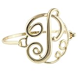 Goldtone Letter P Lavish Cursive Monogram Initial Statement Bangle Bracelet