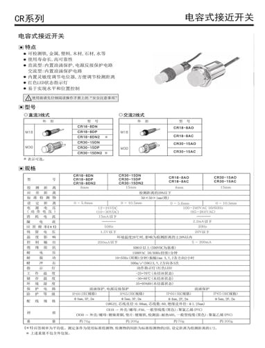 Sensor de proximidad CR30-15DN capacitivo impermeable NPN M30 2