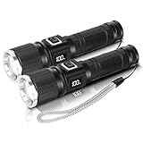 Annteneo Rechargeable Flashlight with LCD Display, Super Bright Small Pocket Flashlight, 3 Modes LED Tactical Flash Light, Zoomable Waterproof for Camping and Home(2Pack, Black CW)