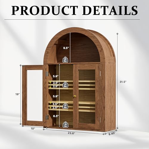 Image of BREEZEHEAT Bathroom Medicine Cabinet Wall Mount-Over The Toilet Storage Cabinet-Arched Wall Cabinet with Glass Doors & Adjustable Shelves, Wood Cabinet for Laundry Room, Kitchen, Living Room, Walnut