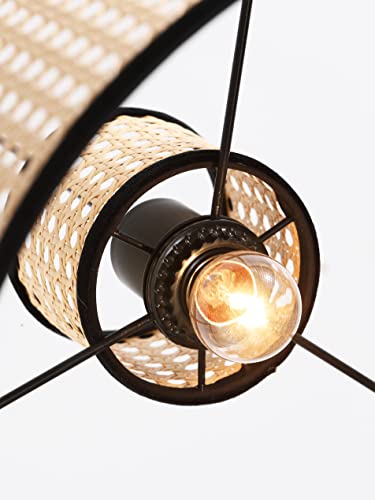 VidaLite Nakuv - Modern Bohemian Mini Pendant with 2 Tier PVC Rattan Shade and Velvet Stiched Rim for Foyer, Kitchen Living Room, Bedroom, Beige - Image 8