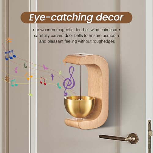 2 Stück Türklingel aus Holz, Magnetische Türklingel Dopamin Holztürklingel mit Messingglocke und Selbstklebend Für Tür Büro Laden Café