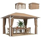 Outsunny Tonnelle de Jardin 3x4m avec Structure Stable en Métal 60mm - Pavillon Protection UV50+ et 10 Trous de Drainage - Barnum de Réception avec Rideaux et Moustiquaire pour Terrasse, Khaki
