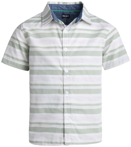 Image of DKNY Boys 3 Piece Button Down Shirt Crewneck Tee and Twill Shorts Set | Woven Button Down, Soft Tee and Matching Shorts, Breezy Lightweight Comfort for Everyday Summer Wear and Play