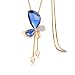 Merdia Long Chain Necklace Butterfly Pendant Sweater Necklace with Created Crystals Jewelry in Blue Color