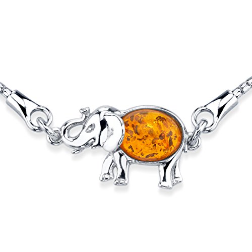 Peora Genuine Baltic Amber Elephant Charm Bracelet For Women 925 Sterling Silver, Rich Cognac Color, Adjustable Pull String Bolo, 9 Inches #TOP1