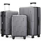 SHOWKOO Luggage Sets 3 Piece Hardside Expandable Lightweight PC Suitcase Sets with Double Spinner Wheels TSA Lock YKK Zipper, Sliver Gray