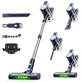 Cordless Vacuum Cleaner for Home, 6-in-1 Stick Vacuum with Powerful Suction, Rechargeable, Anti-Tangle Pet Hair Brush, Self-Standing, Green LED Headlight Vacuum for Carpet & Hardwood Floors-Dark Blue