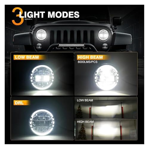 Phare Rond LED 7 Pouces avec DRL Halo Ambre pour Lada Niva Urban Argent