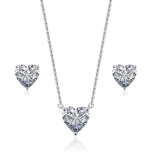 Beyond Love Heart Pendant Necklace and Earrings Jewelry Set for Women 18K White Gold Plated Bridal Wedding Silver Choker 5A Zirconia Girl Gift Party 18