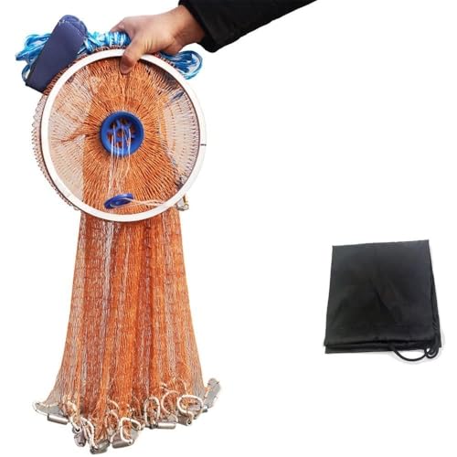 EASY BIG Cast Fishing Net with Aluminum Frame 0.8inch/2cm Mesh 7.8-13.8ft/2.4-4.2m Diameter
