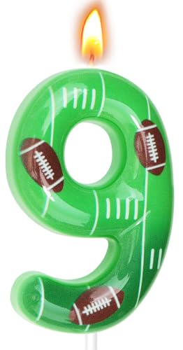 Football Birthday Candles, Football Party Decoration Supplies, Birthday Number Candles for Cake Topper (Green, Number 9)