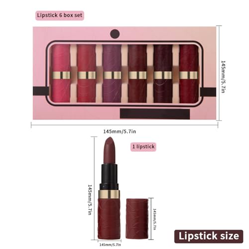 evpct 6Pcs Pink Dark Ruby Wine Red Plum Purple Matte Lipstick Sets for Women Velvet Lipstick Long Lasting Waterproof 24 Hours Lip Stick Stain Makeup Gift Set labiales mate 24 horas originales B