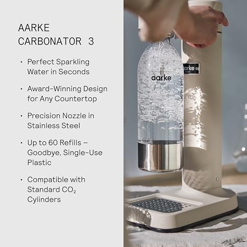 Image of Aarke Carbonator 3 - Sparkling Water Maker & CO2 Cylinder, Sand | CO2 Cylinder Included, Stainless Steel, Cordless Soda Maker for Home, Carbonated Water Machine, BPA-free PET Bottle Included