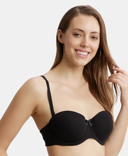 Image of Jockey FE52 Women's Under-Wired Padded Super Combed Cotton Elastane Stretch Full Coverage Multiway Styling Strapless Bra with Ultra-Grip Support Band