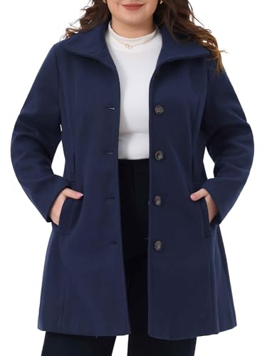 Image of Agnes Orinda Plus Size Winter Coats for Women Notch Lapel Single Breasted Peacoat with Belt Trench Coats Jackets Outwear 3X Navy Blue