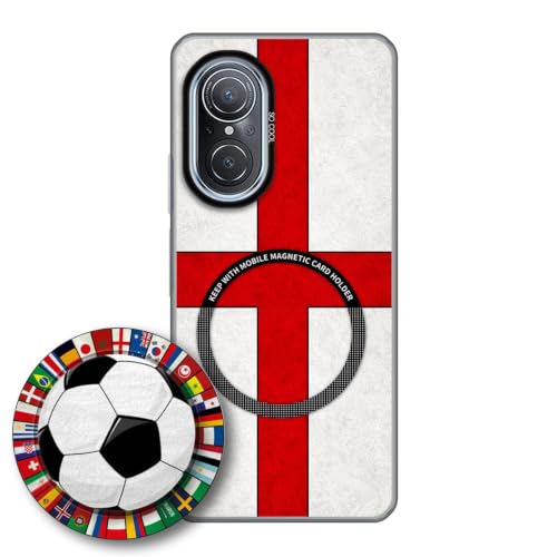 JGOYGYI Case for Huawei Nova 9 SE with Magnetic Detachable Collapsible Grip Stand, Shockproof Silicone Bumper Cover, England Flag Football Design,Pattern 2