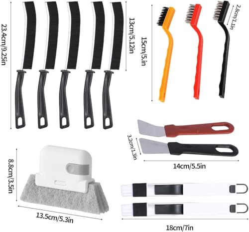 Image of Household Cleaning Tools 2 in 1 Groove Cleaning Brush Window Track Cleaning Tools Hard Bristle Crevice Cleaning Brush Wire Brushes for Cleaning Rust(13pcs)