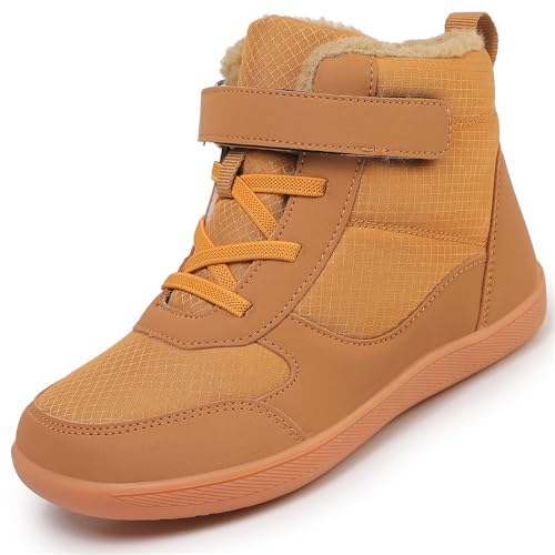 Winter Warm Children's Snow Boots Wide Toe Barefoot Snow Boots Girl Boy Outdoor Casual Shoes Toddler/Little/Big Kids Winter Shoe (D2506-brown, Toddler, 10, Digital, US Shoe System, Wide Leg Pants)