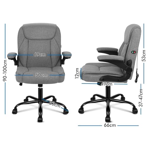 ALFORDSON Ergonomischer Bürostuhl Chefsessel Massage, höhenverstellbarer Schreibtischstuhl Armlehnen, Computerstuhl Wippfunktion 90°-135°, Drehstuhl mit Rollen,Besprechungsstuhl Stoff Schwarz
