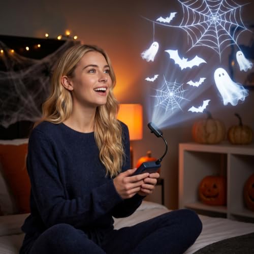 Halloween USB Projector Lamp with Flexible Gooseneck, LED Spooky Pattern Projection Night Light, Skull Ghost Spider Pumpkin Bat Hand Print Images, Light for Halloween Party Decor - Image 4