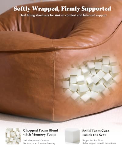 Image of AMERLIFE Oversized Bean Bag Chair for Adults, PU Boneless Chair, Brown