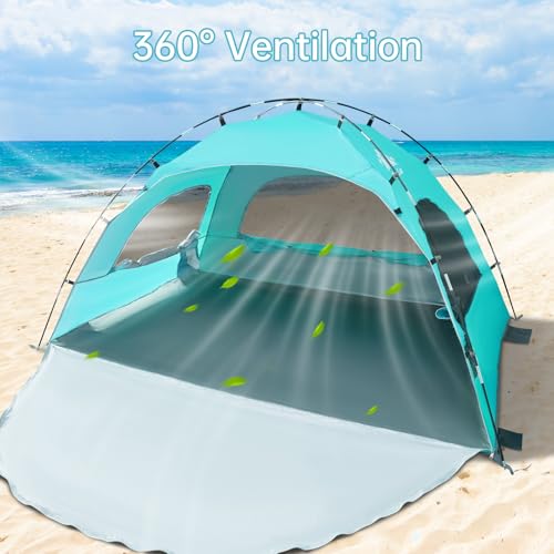 Night Cat Beach Tent Portable Camping Sun Shade Shelter for 2-4 Persons with UV Protection 3 Breathable Mesh Windows Extended Tent Floor Easy Set Up Outdoor image 1