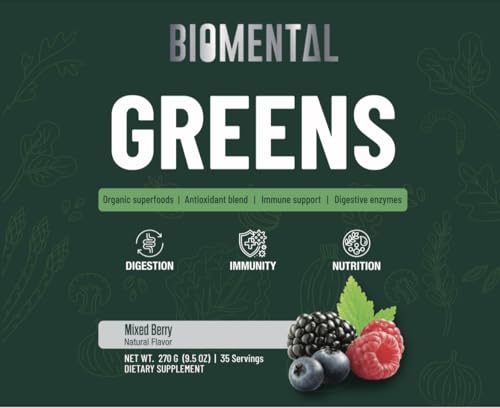 Biomental Greens Supplement- Berries-Detox - Digestive Health, Antioxidant Blend, Greens Powder thumb #1