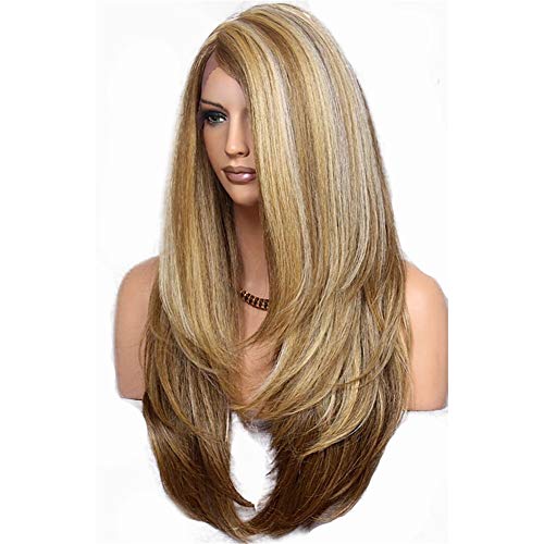 AKWIGS 26" Ombre Blonde Wigs for Women Long Natural Straight Style Layered Haircut