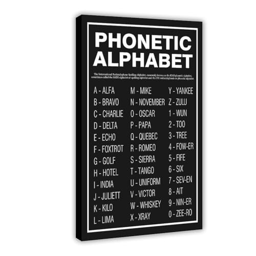 Toile alphabet phonétique cadre suspendu déco murale noir et blanc 20x30
