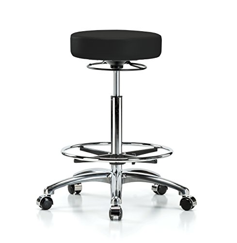 Image of Perch Chrome 360 Degree Height Adjustable Swivel Stool with Foot Ring | High Bench Height 24-34 inch | Black Fabric