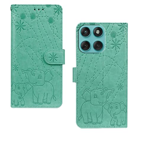 Image of amazon basics Moto Edge 60 Fusion 5G Flip Cover | Card Pockets Wallet & Stand | Flip Cover for Moto Edge 60 Fusion 5G (Green Elephant)