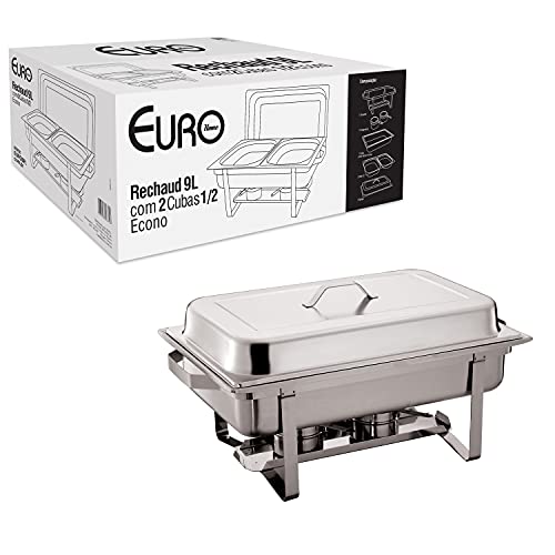 Rechaud banho-maria 9 Litros duplo com 2 Cubas 1/2, 433-02, Euro Home