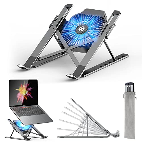 Laptop Stand, Adjustable Laptop Stand with a Removable USB Cooling Fan, Computer Stand with Heat-Vent, Foldable & Sturdy Aluminum Laptop Riser for MacBook Air Pro/Dell XPS/More 10-15.6 Laptops Laptop Stand, Adjustable Laptop Stand with a Removable USB Cooling Fan, Computer Stand with Heat-Vent, Foldable & Sturdy Aluminum Laptop Riser for MacBook Air Pro/Dell XPS/More 10-15.6" Laptops