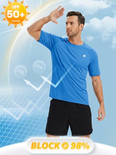 Image of PINSPARK Workout Shirts for Men UPF 50+ Quick Dry Athletic Gym Tee Shirts Mens Short Sleeve Running Cooling Swimming T-Shirt