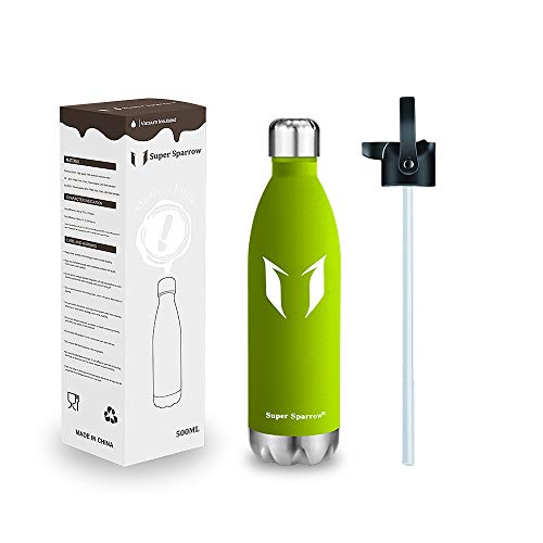Super Sparrow Vacuum Insulated Bottle - 24 Hours Cold & 12Hours Hot - Sports Water Bottle, Vacuum Flask Bottle ,Includes Straw Lid- BPA Free (Apple Green-750ml)