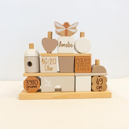 Steckspiel Stapelspiel Haus Traumhaus - - mit Name und Geburtsdaten - Personalisierbar - Geschenk zur Geburt - Geschenk zur Taufe - Holzspielzeug - Individuelles Holzspielzeug - Nougat