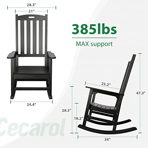 Cecarol Patio Oversized Rocking Chair Outdoor, Weather Resistant, Low Maintenance, High Back Front Porch Rocker Chairs 385Lbs Support Poly Lumber Rocker, Wood-Like Plastic Chair, Black-Prc01 #TOP2