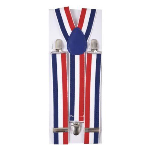 PTIT CLOWN - 56010 - Bretelles Réglables avec Clips - Largeur 3,5cm - Bleu, Blanc, Rouge - Pour Carnaval, Cosplay, Halloween, Fêtes Costumées, Soirées à Thèmes - Unisexe