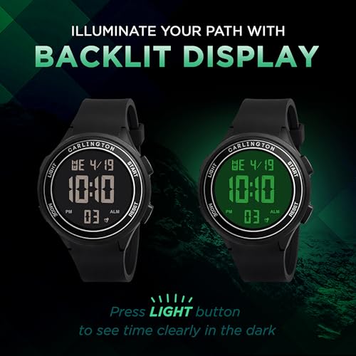 Image of Carlington Digital Sports Watch, Alarm, Stopwatch, Calendar, Water-Resistant, Shock-Resistant, Back Light Display Watch for Men