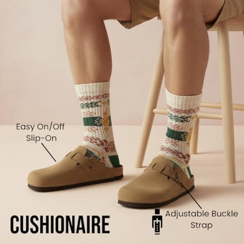 Image of CUSHIONAIRE Haze Genuine Suede Leather Mens Clogs - Comfortable Slip On Potato Shoes for Men with Adjustable Buckle