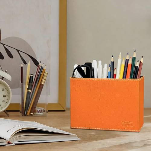 Image of Pen Pencil Holder Cup Container PU Leather Desk Organizer Stand Decor Brush Scissor Decoration Office Home School
