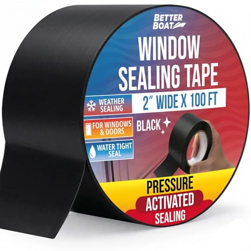 Window Sealing Tape Black 2 Inch x 100 FT Weather Seal for Windows Doors and AC Units Waterproof UV Resistant Damage-Free Removal - Better Boat