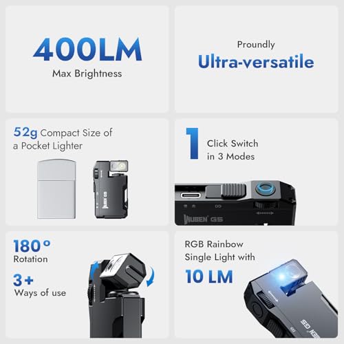 WUBEN G5 Rechargeable EDC Flashlight, 400 Lumens Dual Light Sources Mini Flashlight with RGB Light, Portable Flat Pocket Flashlights, Magnetic Keychain Flashlight for Outdoor Home Emergencies (Black)